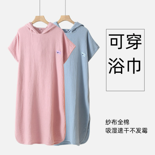 吸水棉質紗布浴巾可穿大人洗澡夏季速乾鬥篷2025新款棉質薄款浴袍