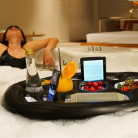 充氣飲料架零食水果水上冰吧懶人浴缸配件充氣手機墊遊泳池配件