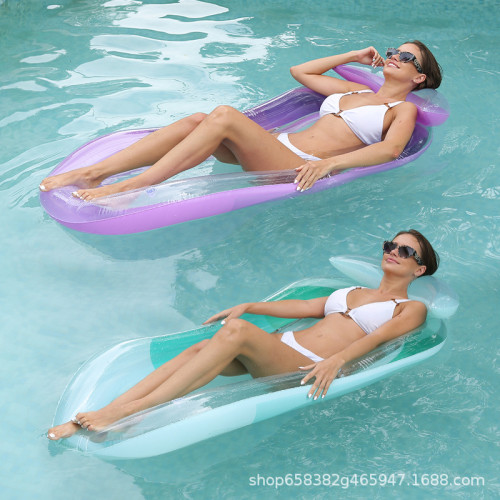 新品充氣水上躺椅帶扶手夾網浮排戯水遊泳圈可折疊漸變靠背椅