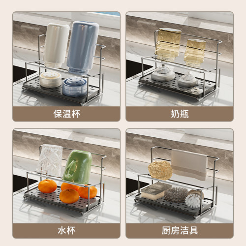 鐵藝保溫杯瀝水架廚房台面咖啡杯架收納架雙層瀝水架杯具置物架