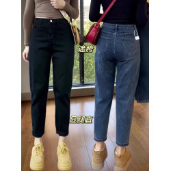 黑色哈倫牛仔褲女2026年春季新款大碼胖mm高腰彈力顯瘦蘿蔔老爹褲