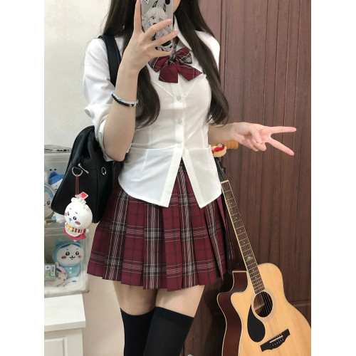 空慄鼠丸【硃雀】原創jk格裙學院風jk製服紅色高腰校供百褶裙套裝