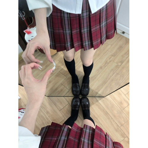 空慄鼠丸【硃雀】原創jk格裙學院風jk製服紅色高腰校供百褶裙套裝
