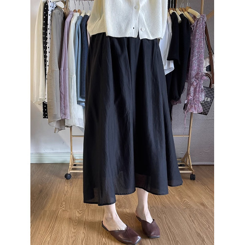 法式白色半身裙女春秋小個子高腰垂感a字傘裙松緊腰中長款紗裙子