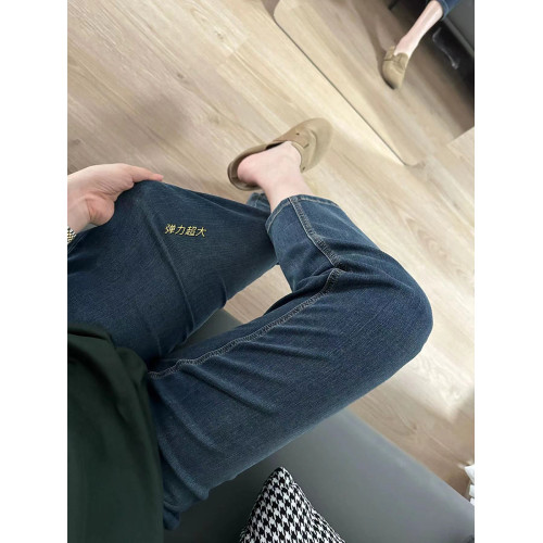 大碼彈力開叉八分牛仔褲女夏季薄款胖mm小個子高腰顯瘦直筒菸琯褲