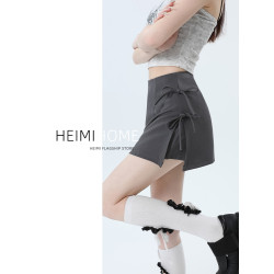 灰色側開叉裙褲女夏季蝴蝶結系帶西裝包臀半身裙小個子A字短裙潮