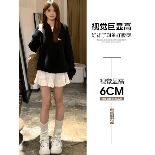 白色蕾絲短裙女春秋季2025新款芭蕾風蛋糕裙高腰a字蓬蓬半身裙子