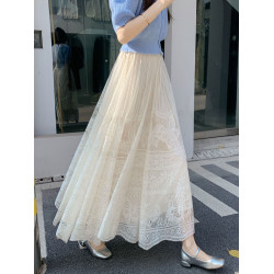 蕾絲半身裙輕奢高級感女2026新款春季氣質蓬蓬a字傘裙白色紗裙