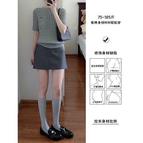 黑色西裝短裙女夏季大碼胖M高腰顯瘦梨形身材小個子a字包臀半身裙