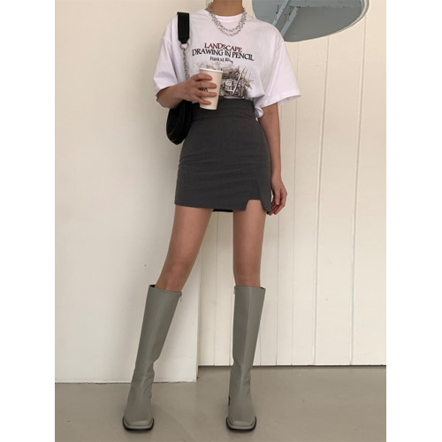 包臀半身裙女2026年夏天新款高腰熱辣短裙開叉灰色西裝一步包裙子