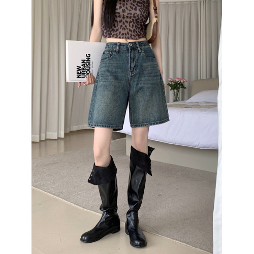 復古直筒五分牛仔短褲女2026年夏季薄款高腰顯瘦大碼寬鬆濶腿中褲
