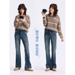 Rightcell 四面彈「自由褲」直筒微喇牛仔褲女2026春季高腰喇叭褲