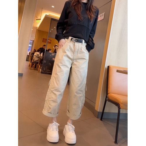 大碼工裝牛仔褲女夏季薄款2026新款胖mm顯瘦美式九分濶腿直筒褲子