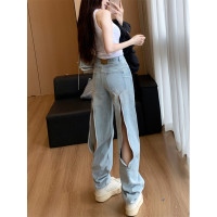 李李服飾小衆設計感後拉鍊直筒牛仔褲女2026夏季新款高腰顯瘦長褲