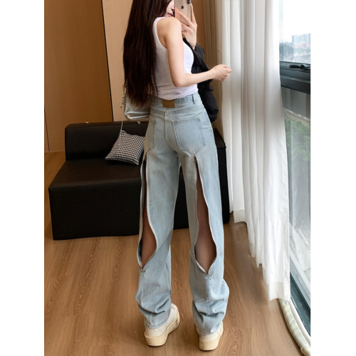 李李服飾小衆設計感後拉鍊直筒牛仔褲女2026夏季新款高腰顯瘦長褲