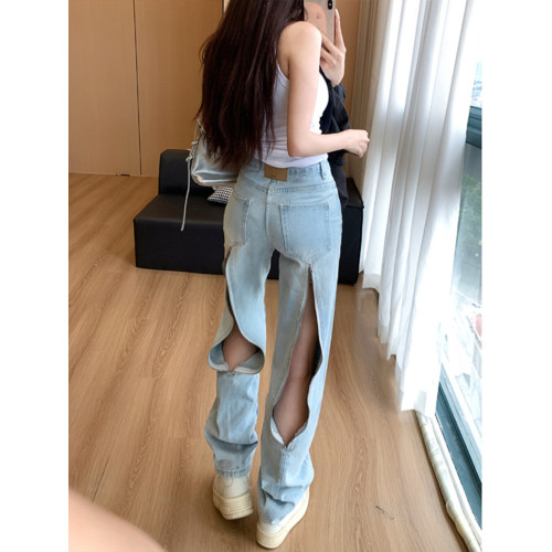 李李服飾小衆設計感後拉鍊直筒牛仔褲女2026夏季新款高腰顯瘦長褲