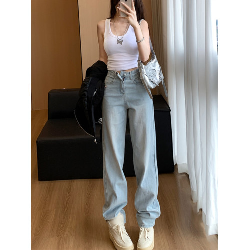 李李服飾小衆設計感後拉鍊直筒牛仔褲女2026夏季新款高腰顯瘦長褲