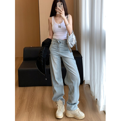 李李服飾小衆設計感後拉鍊直筒牛仔褲女2026夏季新款高腰顯瘦長褲