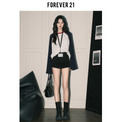 Forever21設計感復古黑色A字牛仔短褲女美式修身顯瘦高腰包臀熱褲