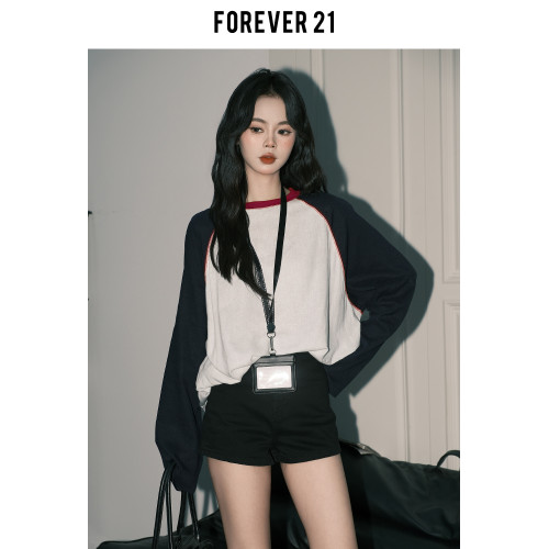 Forever21設計感復古黑色A字牛仔短褲女美式修身顯瘦高腰包臀熱褲