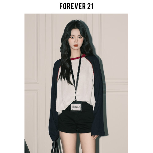 Forever21設計感復古黑色A字牛仔短褲女美式修身顯瘦高腰包臀熱褲