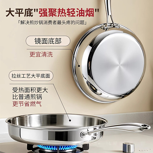 嚴選316不鏽鋼鍋平底鍋加厚三層鋼不沾鍋煎牛排通用圓煎鍋無塗層 嚴選316不鏽鋼鍋平底鍋加厚三層鋼不沾鍋煎牛排通用圓煎鍋無塗層