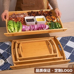 竹木質托盤長方形餐盤菜盤酒店燒烤商用雙耳手提盤子竹盤