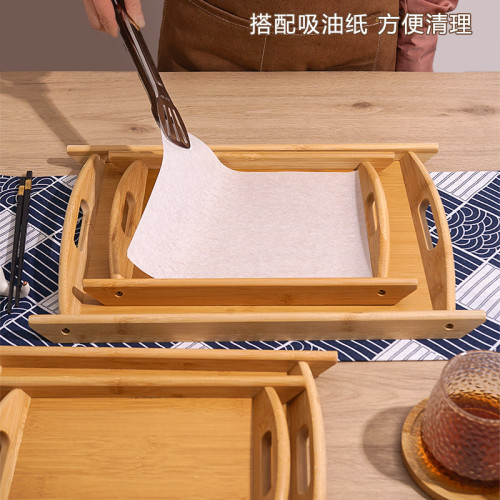 竹木質托盤長方形餐盤菜盤酒店燒烤商用雙耳手提盤子竹盤
