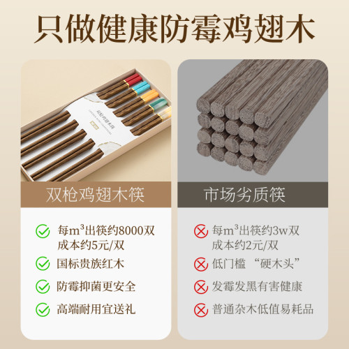 雙槍雞翅木筷高檔禮盒筷子家用木筷抗菌防霉無漆無蠟禮盒禮品