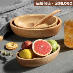 日式船形木碗家用水果沙拉碗甜品碗芋圓綿綿冰碗創意木製餐具托盤