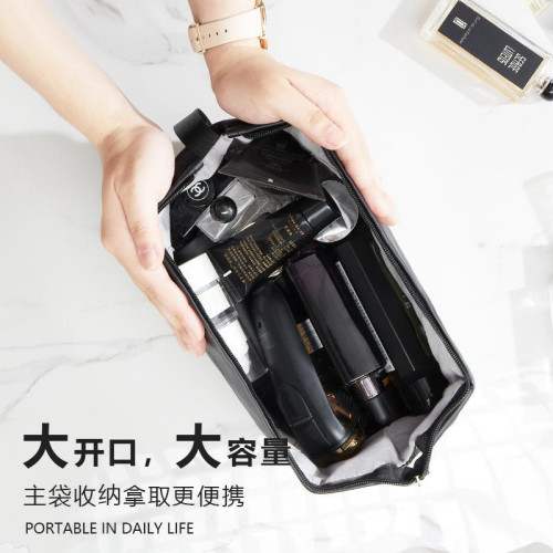 pu皮防水雙層男士洗漱包出差旅行收納包乾濕分離牙刷毛巾車用可攜式