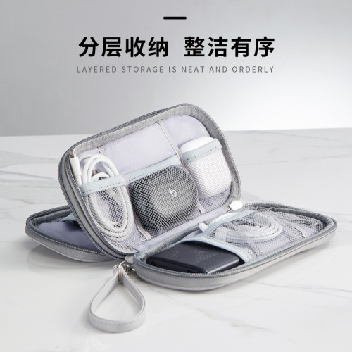 旅行pu數碼線收納包雙層防水耳機行動電源收納手拿包印刷儲物