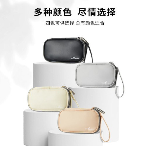 旅行pu數碼線收納包雙層防水耳機行動電源收納手拿包印刷儲物