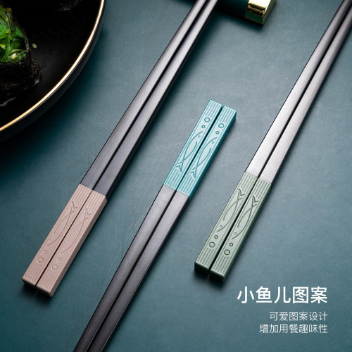 高顔值五色合金筷子5雙10雙家用分餐分人防滑抗菌耐高溫年年有餘