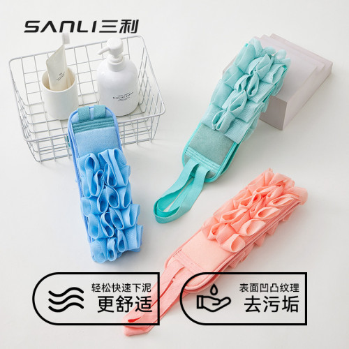 三利毛巾浴花搓澡巾二合一長條後背洗澡巾擦洗泥神器雙面拉背巾