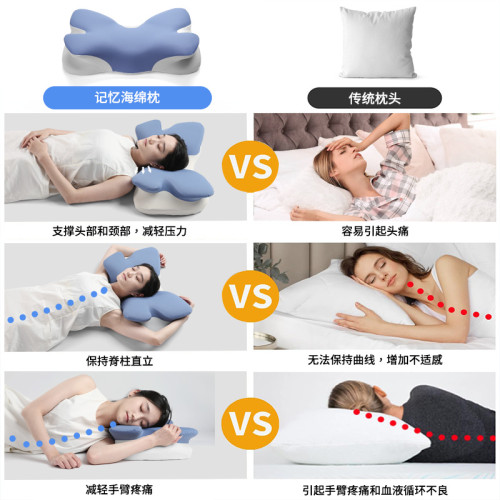 新品蝶翼枕深睡眠記憶枕護頸椎慢廻彈記憶棉枕頭成人零壓感側睡枕