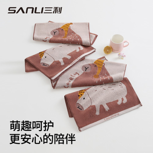 三利毛巾卡皮巴拉方巾35*35純棉洗臉巾寶寶擦手巾兒童全棉小方巾