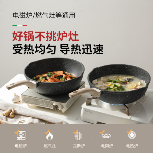 麥飯石套裝鍋具炒菜鍋家用湯鍋奶鍋不沾鍋平底鍋煎鍋廚房禮品
