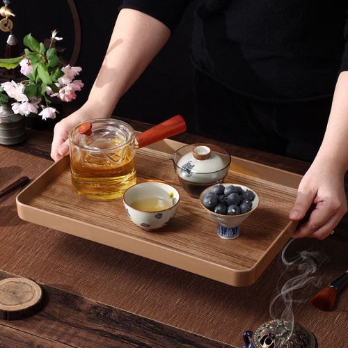 仿黑胡桃木紋密胺托盤長方形水果點心盤子餐盤洗漱用品收納盤酒店