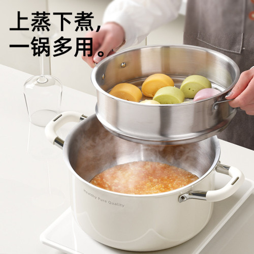 湯鍋不鏽鋼湯鍋無塗層陶瓷加厚家用煲湯電磁爐瓦斯雙耳蒸煮鍋 湯鍋不鏽鋼湯鍋無塗層陶瓷加厚家用煲湯電磁爐瓦斯雙耳蒸煮鍋