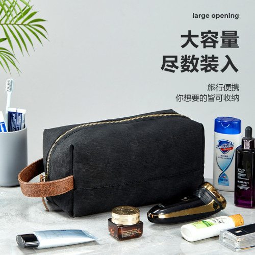 復古方形洗漱包PU可攜式男士洗漱包旅行出差收納包化妝大容量收納袋