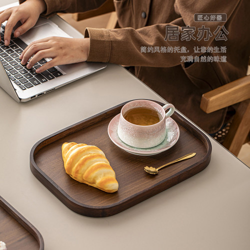 黑胡桃木色茶盤竹製托盤長方形水果酒店餐廳餐盤竹盤刻字