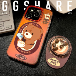 GGSHARE寄居蟹原創咖啡熊iPhone17手機殼 蘋果16帶磁吸支架手腕繩