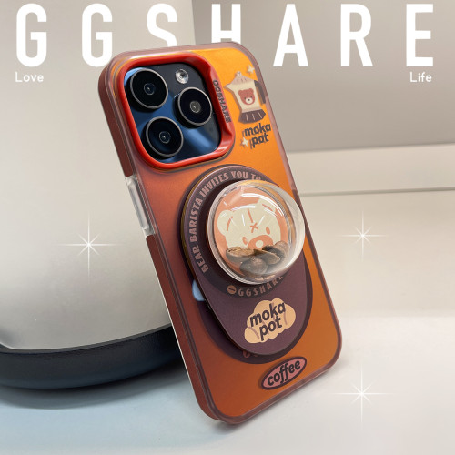 GGSHARE寄居蟹原創咖啡熊iPhone17手機殼 蘋果16帶磁吸支架手腕繩