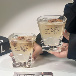原創小貓威士忌杯冰塊玻璃杯高顔值家用喝水杯子氣泡水杯冰咖啡杯