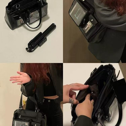 爆款復古棕機能多袋包甜酷大容量小衆單肩斜背日系少女百搭包袋女