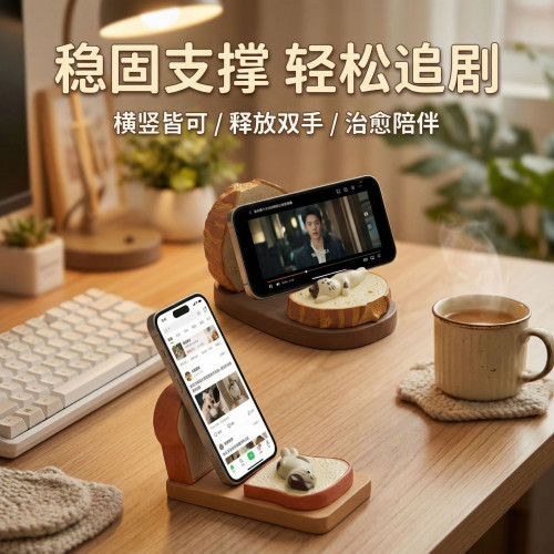 Zakka萌趣貓咪吐司泡芙包手機支架樹脂桌面擺件可愛治瘉懶人支架