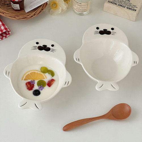 陶瓷造型餐具海豹碗盤萌寵甜品碗ins風一人份菜盤高顔值可愛家用