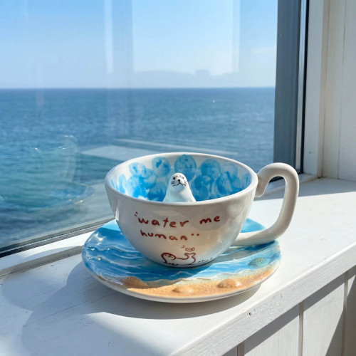 ins可愛海豹陶瓷杯高顔值咖啡杯家用早餐牛奶杯子創意生日禮物女 ins可愛海豹陶瓷杯高顔值咖啡杯家用早餐牛奶杯子創意生日禮物女