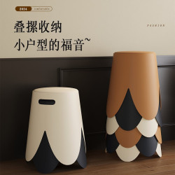 中古喬遷新居塑膠凳子家用加厚可疊放備用結實耐用輕奢高級感圓凳